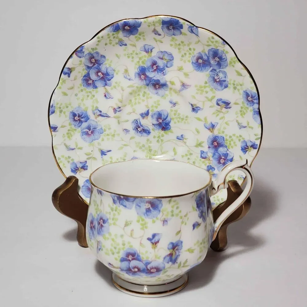 Royal Albert Teacup and Saucer Blue Pansy Vintage